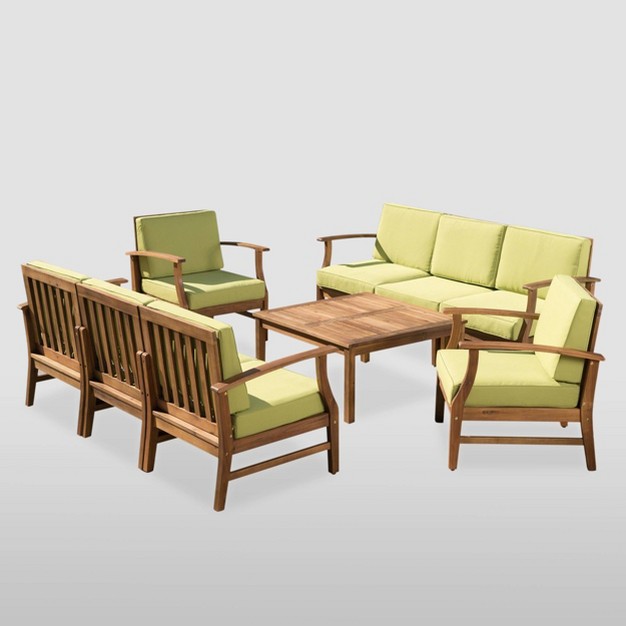 9pc Perla Acacia Wood Patio Conversation Set Teak Christopher Knight Home