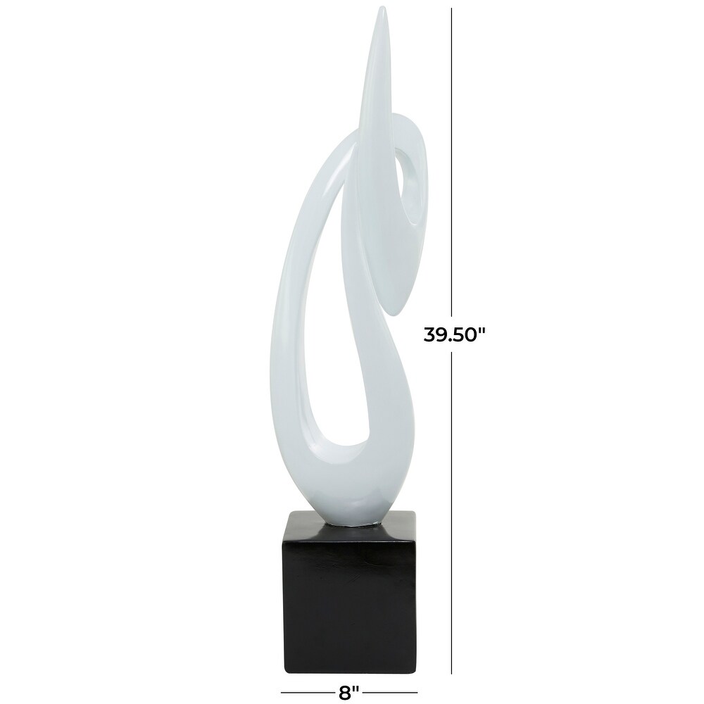 White Polystone Swirl Abstract Sculpture with Black Base