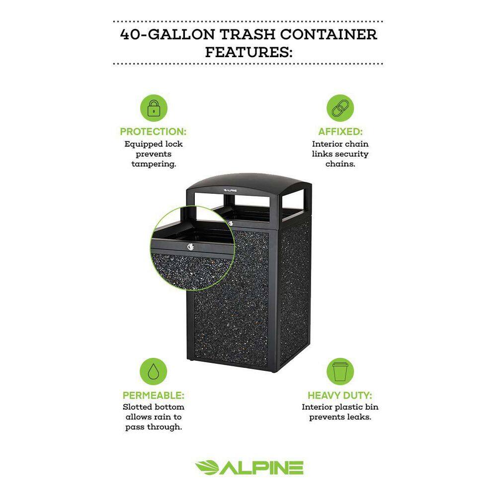 Alpine Industries 40 Gal. Gray Stone All-Weather Outdoor Commercial Trash Can with Lid 471-40-GRYS