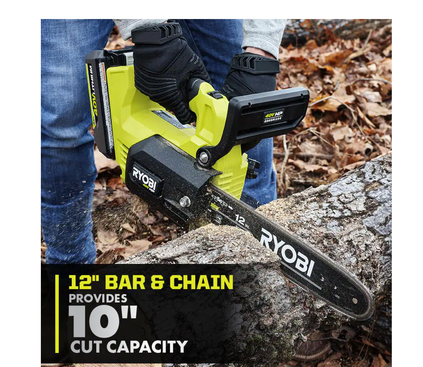 RYOBI RY40590 40V HP Brushless 12 in. Top Handle Cordless Battery Chainsaw with 4.0 Battery and Charger