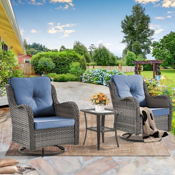 Wicker Patio Furniture Conversation Set with High Back Swivel Chairs and Storage Ottomans，Cushions Included🎃