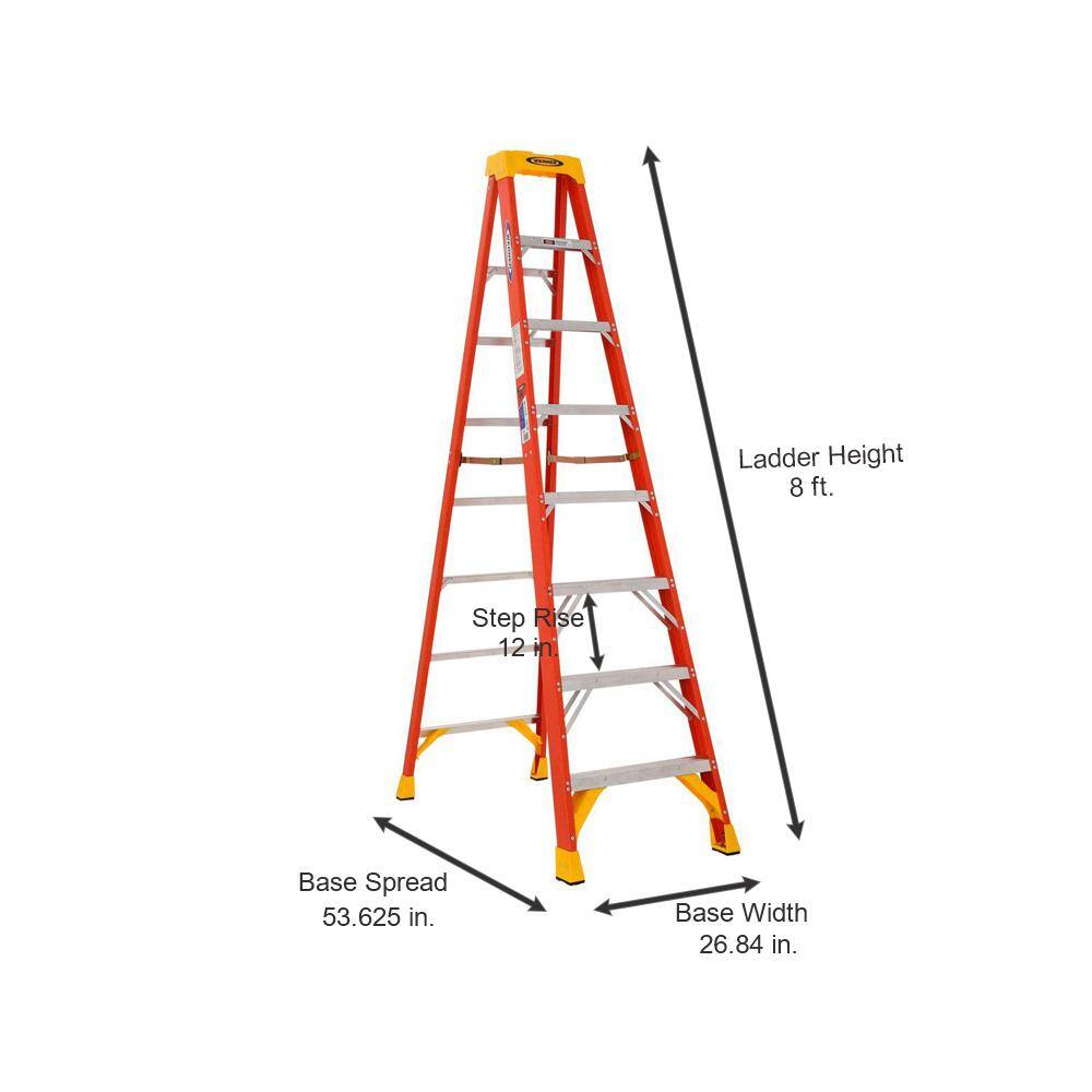 Werner 8 ft. Fiberglass Step Ladder (12 ft. Reach Height) 300 lbs. Load Capacity Type IA Duty Rating 6208