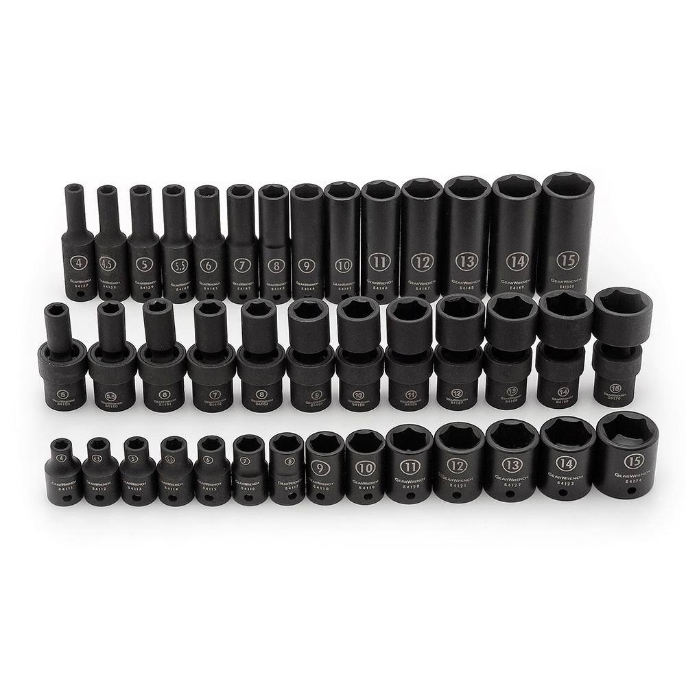 GEARWRENCH 14 in. Drive 6-Point SAEMetric Standard  Deep Universal Impact Socket Set (71-Piece) 84903