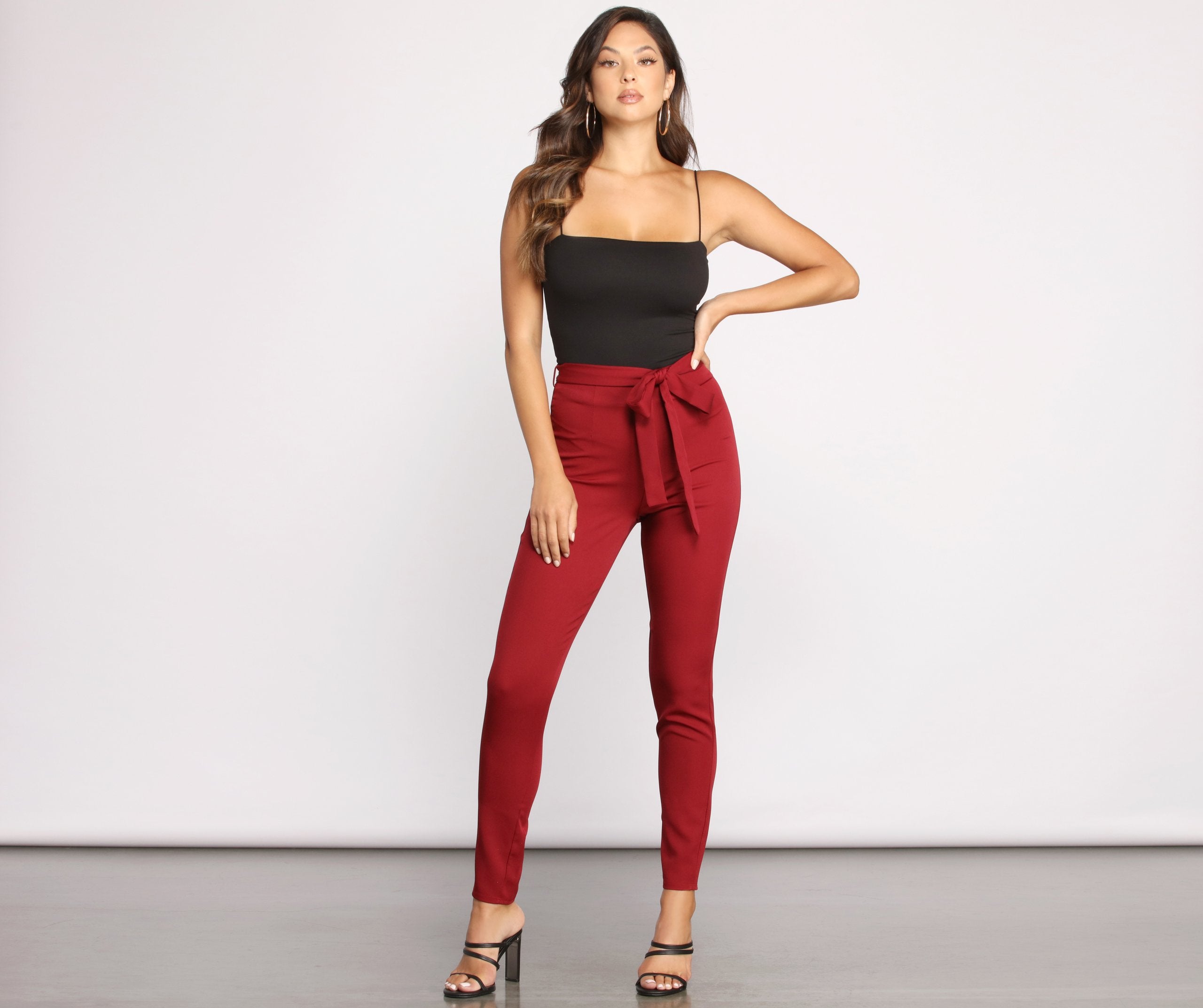 High Rise Tie Waist Tapered Pants