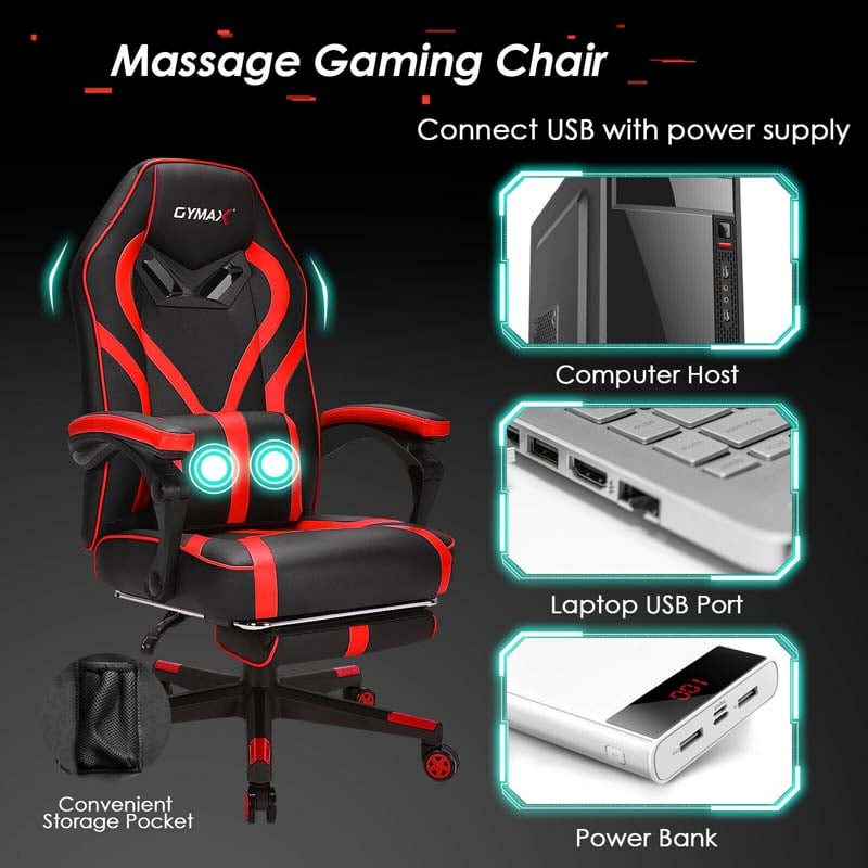 Massage Gaming Chair, Swivel Office Recliner, Adjustable Racing Computer Chair with Lumbar Support, Headrest & Retractable Footrest