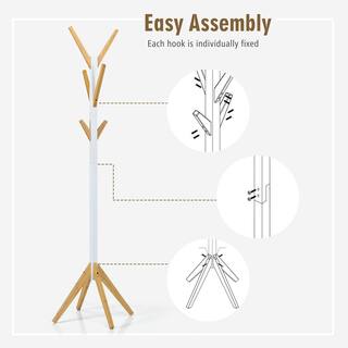 Costway White Bamboo Coat Rack Stand Freestanding Hall Tree Hanger Organizer with 6-Hooks HU10121WH