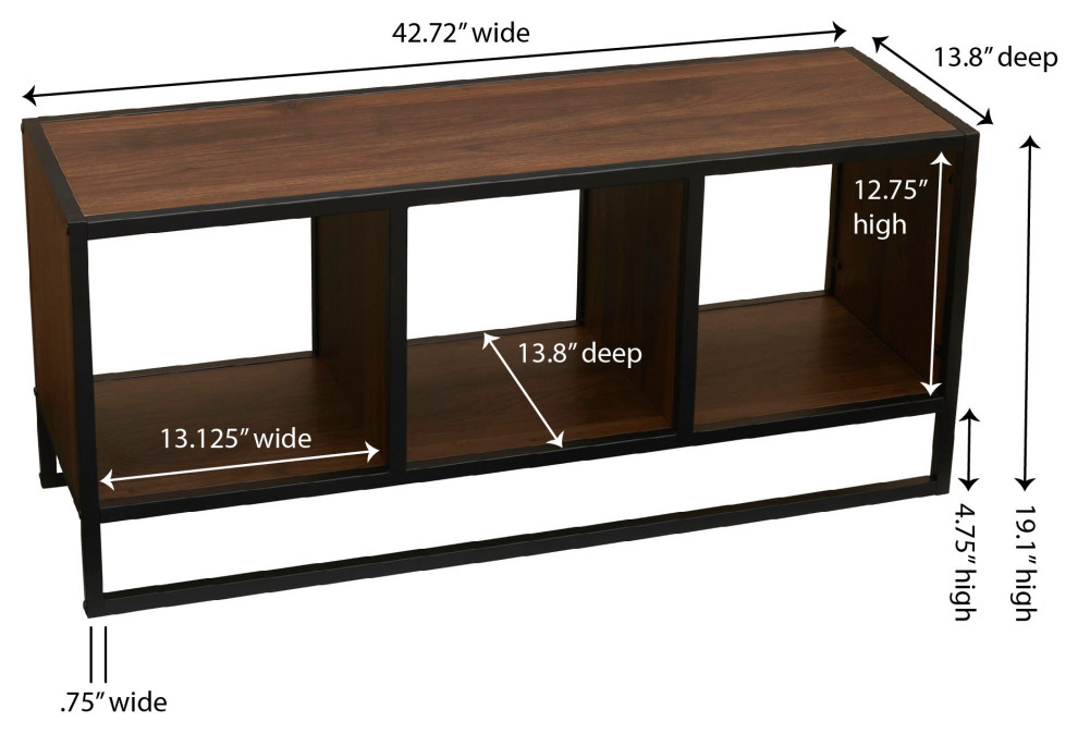 TV Stand Coffee Table  Square Cube Storage Mid Century Walnut  Black Metal   Industrial   Entertainment Centers And Tv Stands   by Household Essentials  Houzz