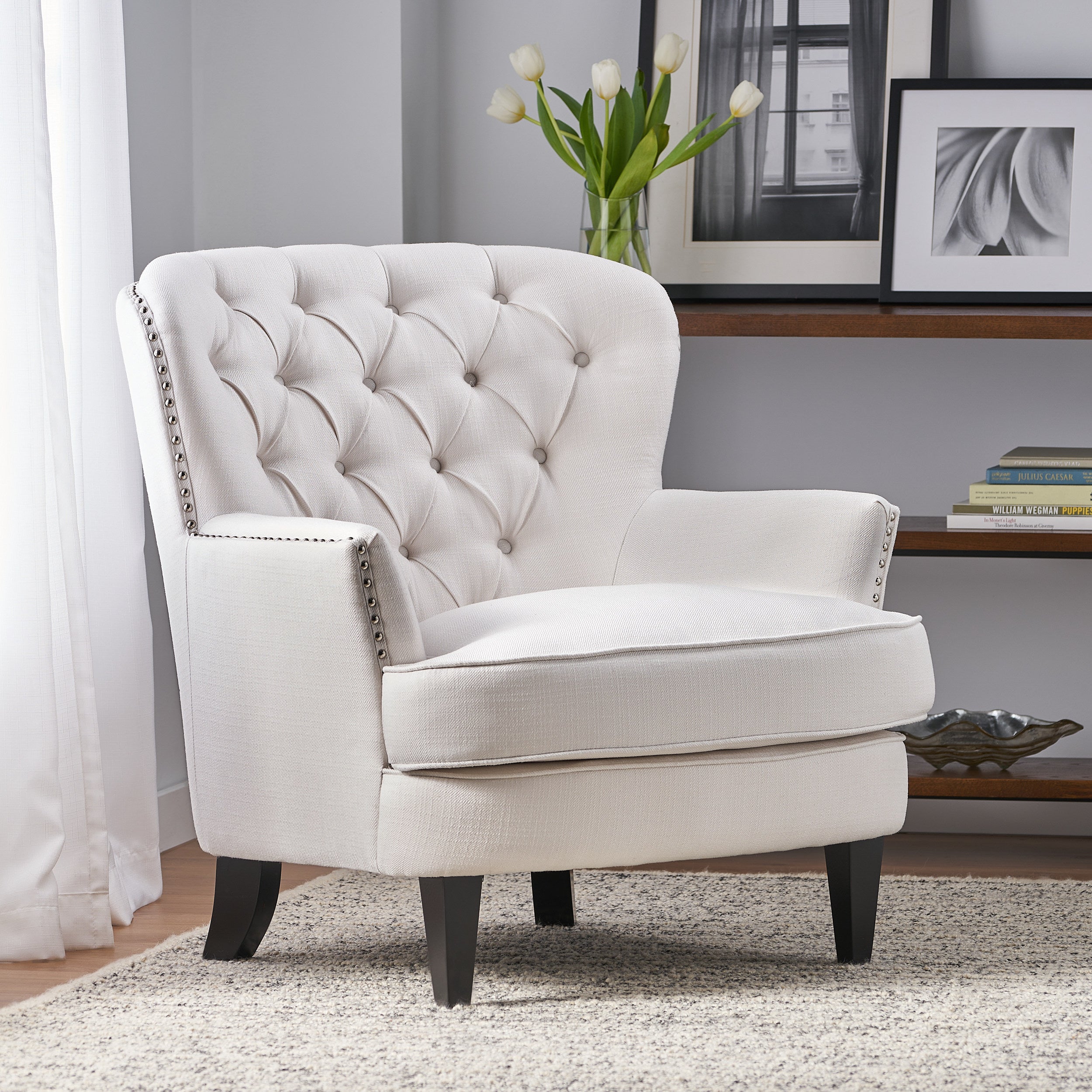 Alfred Button Tufted Fabric Club Chair