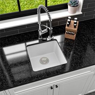 Karran White Quartz 17 in. Undermount Bar Sink QU-690-WH