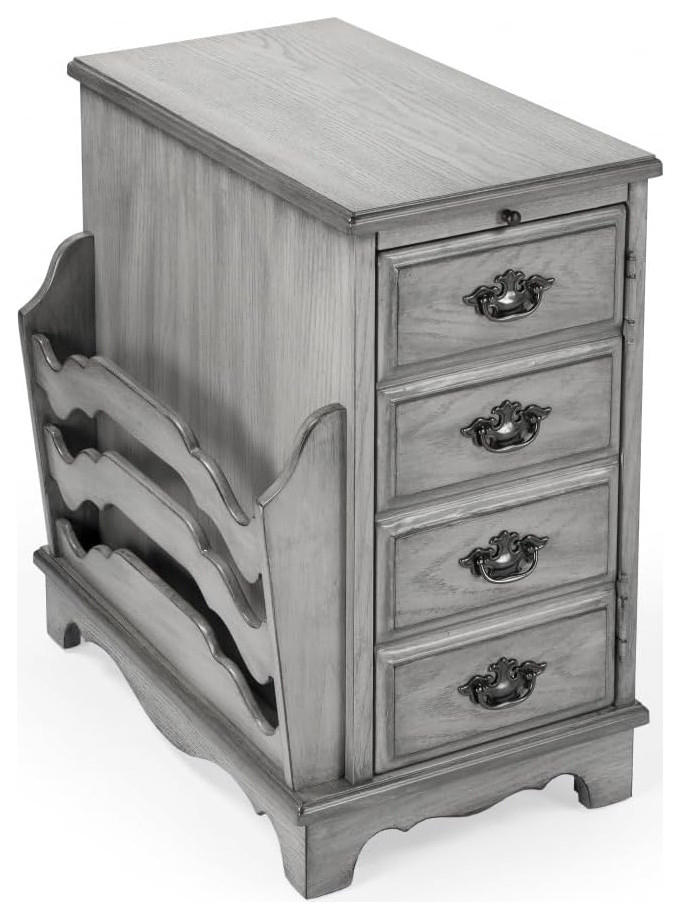 Traditional End Table  Magazine Rack  amp4 Drawers With Unique Pull Handles  Gray   Traditional   Side Tables And End Tables   by Decor Love  Houzz