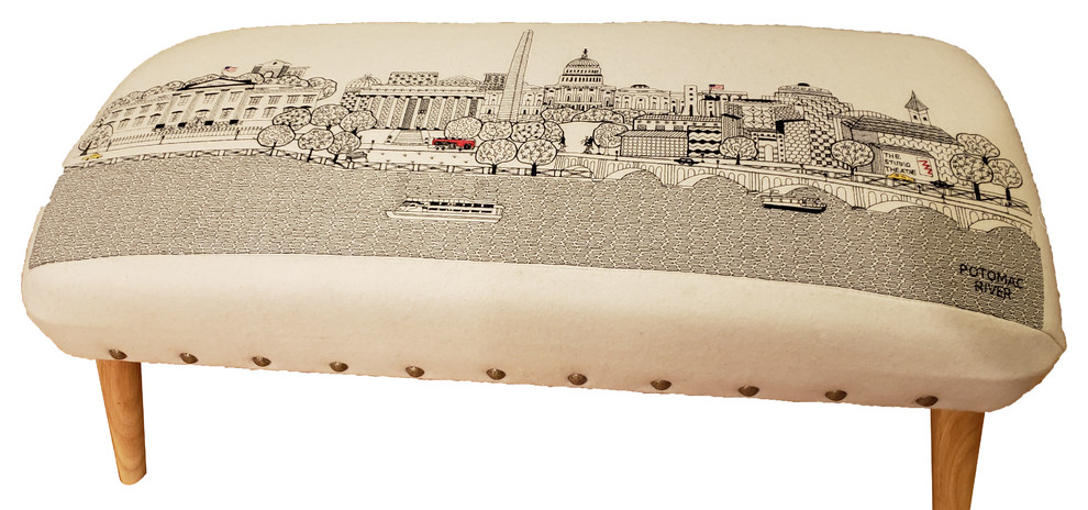 Beyond Cushions Washington  DC Daytime Skyline Embroidered Ottoman 38 X 17   Midcentury   Footstools And Ottomans   by Zeckos  Houzz