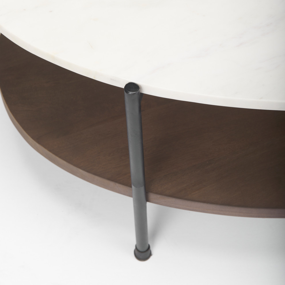 Larkin White Marble Top With Dark Brown Wood Shelf Round Coffee Table   Modern   Coffee Tables   by Mercana  Houzz