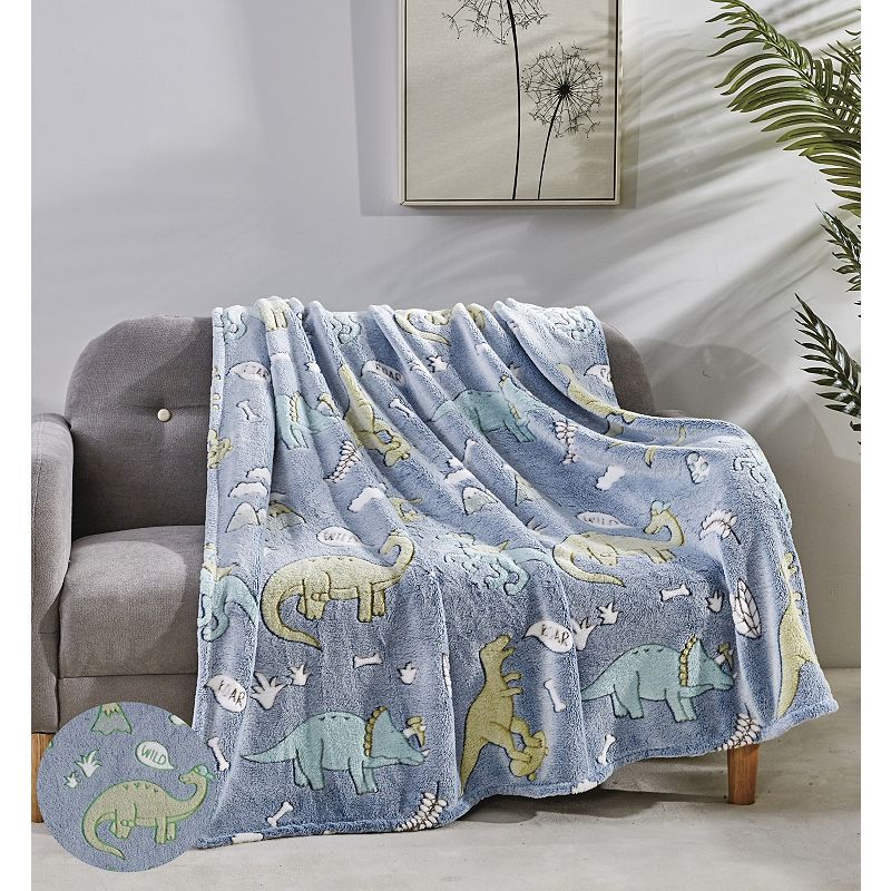 GoodGram Glow in the Dark Blue Dinosaur and Friends Ultra Plush Juvi Fleece Accent Throw Blanket - 50 in. X 60 in.