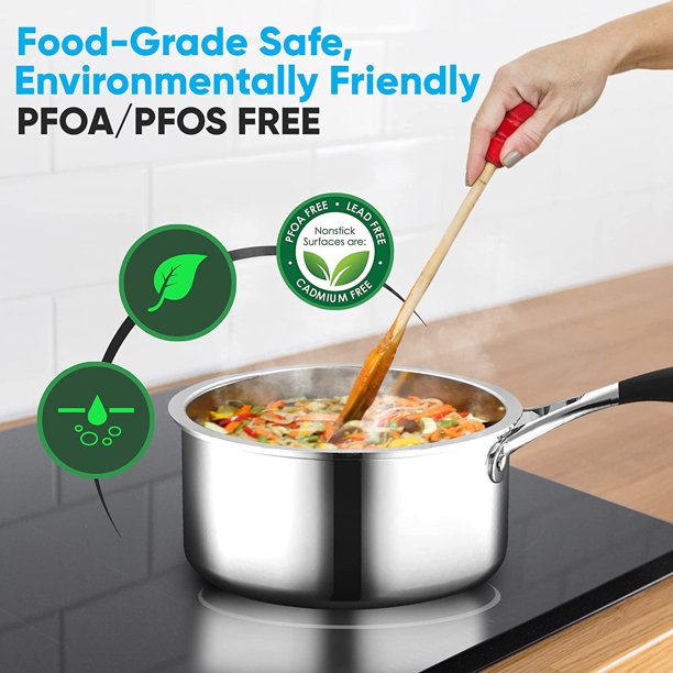 NutriChef 1.5-quart Saucepan with Lid， PFOA/PFOS Free Stainless Steel Stain-Resistant Sauce Pot Kitchen Cookware