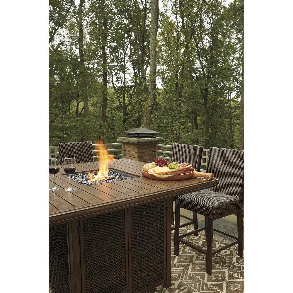 Signature Design by Ashley Paradise Trail Brown Outdoor Counter Height Dining Table with 4 Barstools   76\