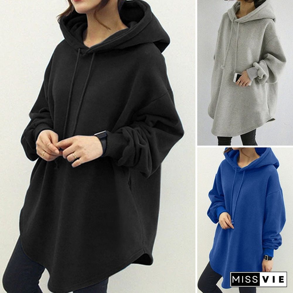 Womens Loose Blouse Casual Pullover Shirt Sweatshirt Top Hoodies Hooded Dress Plus Size