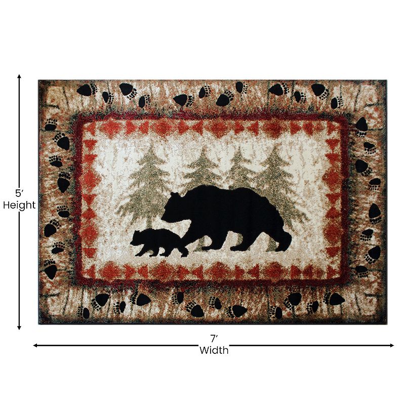 Masada Rugs Masada Rugs 5'x7' Cabin/Lodge Theme Area Rug with Bear and Cub Scene