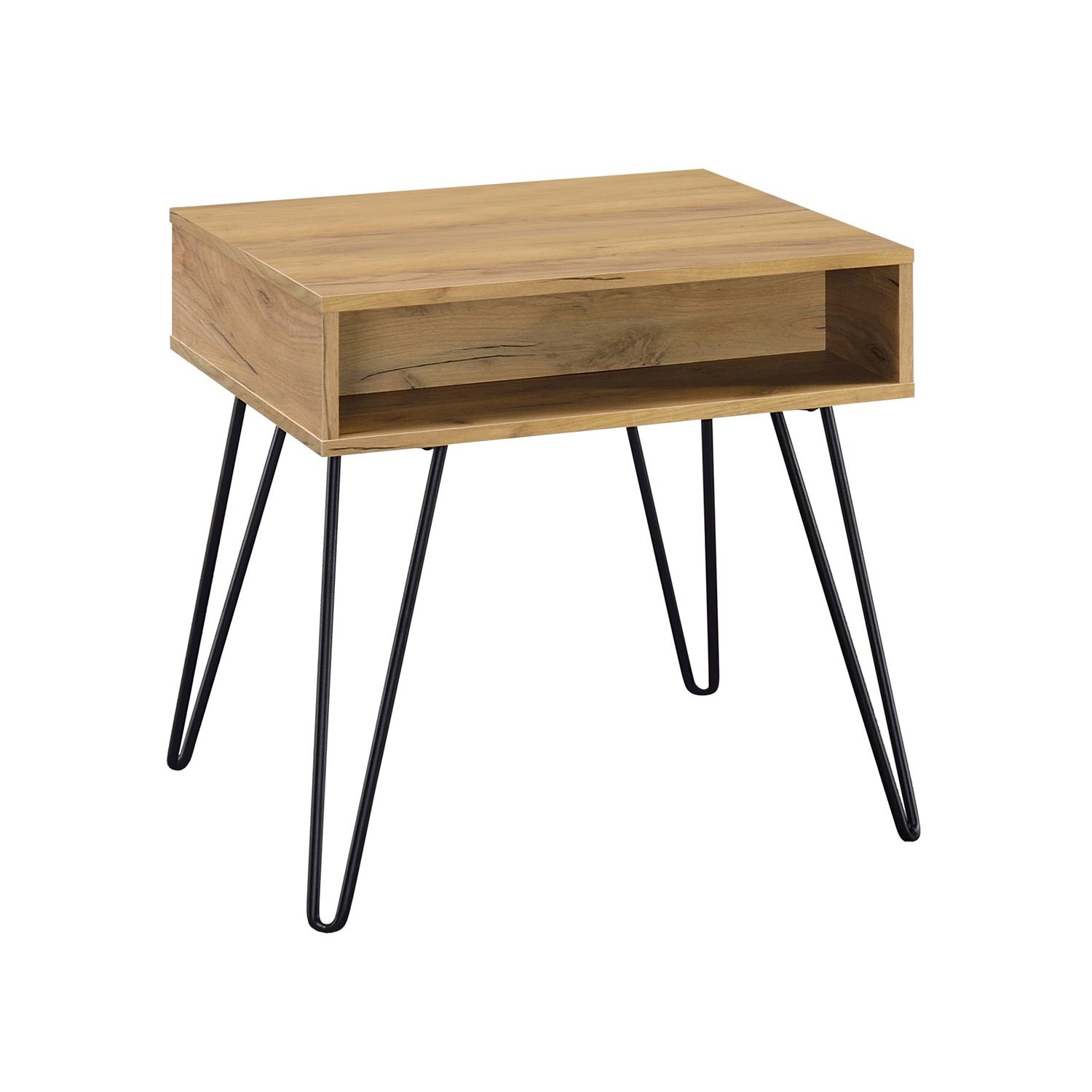 1 Shelf End Table with Metal Legs in Golden Oak and Black