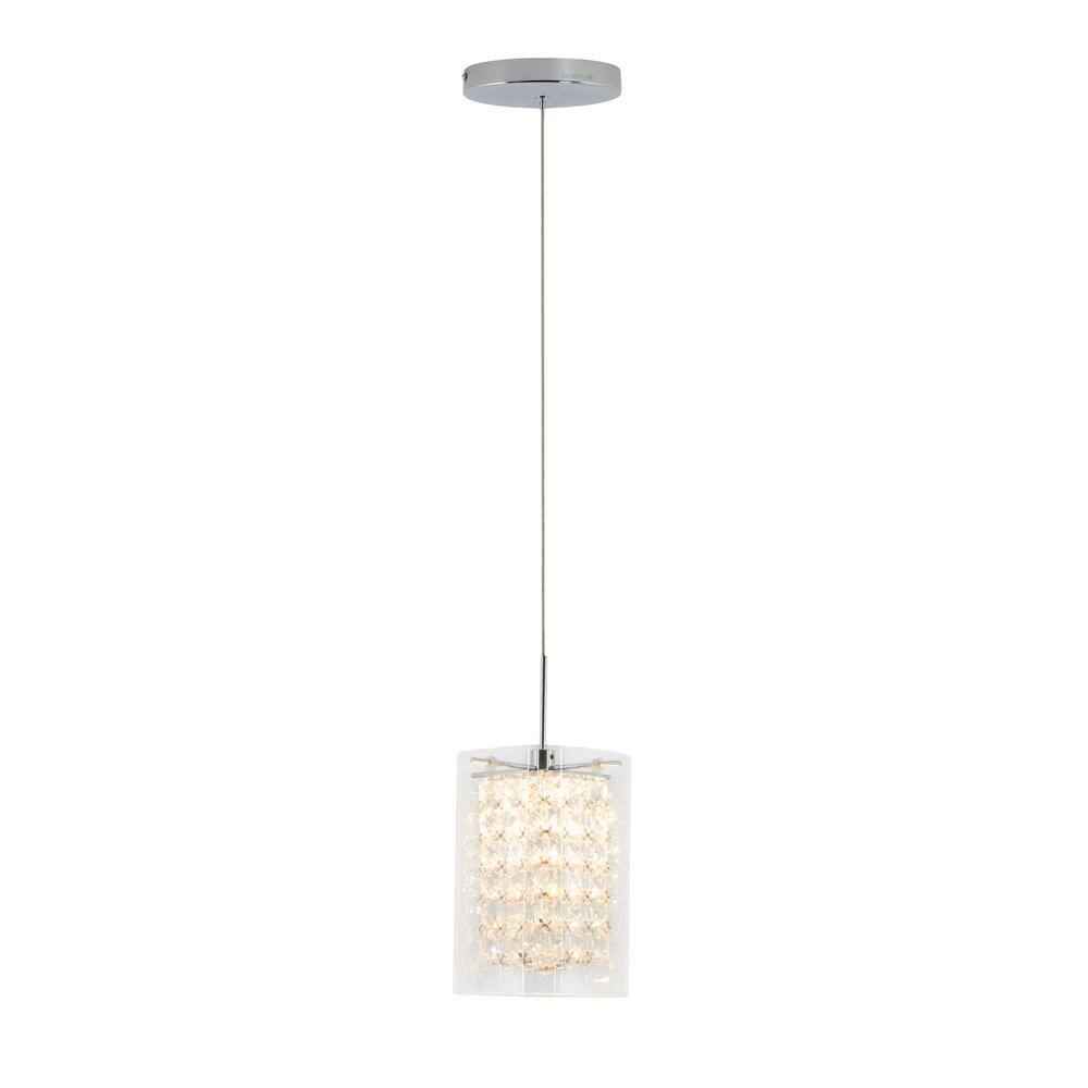 Artika Crystal Cube 5.5-Watt Integrated LED Chrome Modern Hanging Mini Pendant Light Fixture for Kitchen Island or Living Room PDT-1CC