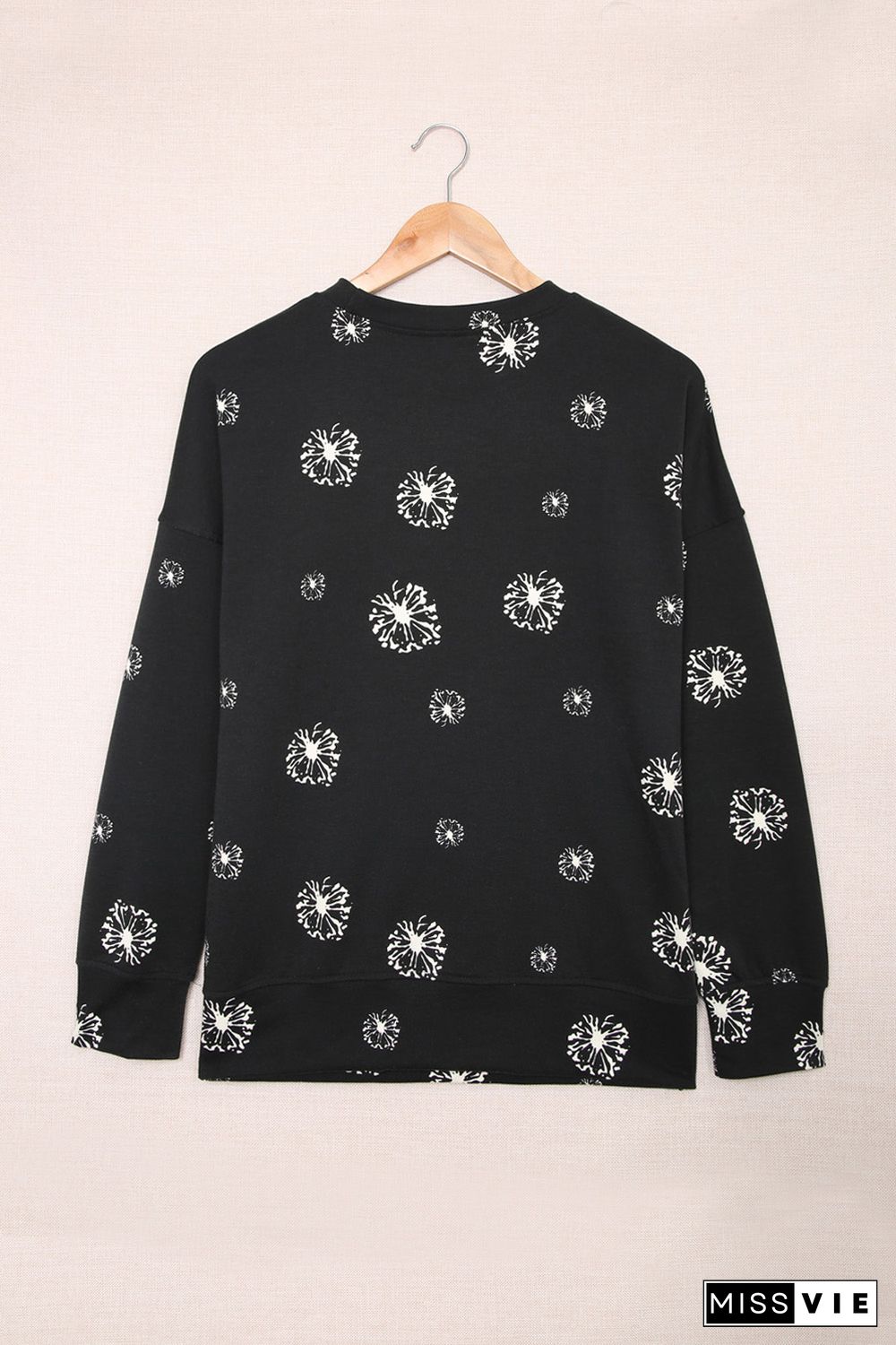 Black Dandelion Print Round Neck Sweatshirt