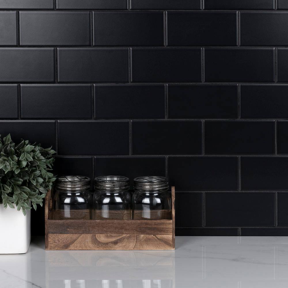 Merola Tile Crown Heights 3 in. x 6 in. Matte Black Ceramic Wall Tile (6.03 sq. ft. Case) WEB3CHMB