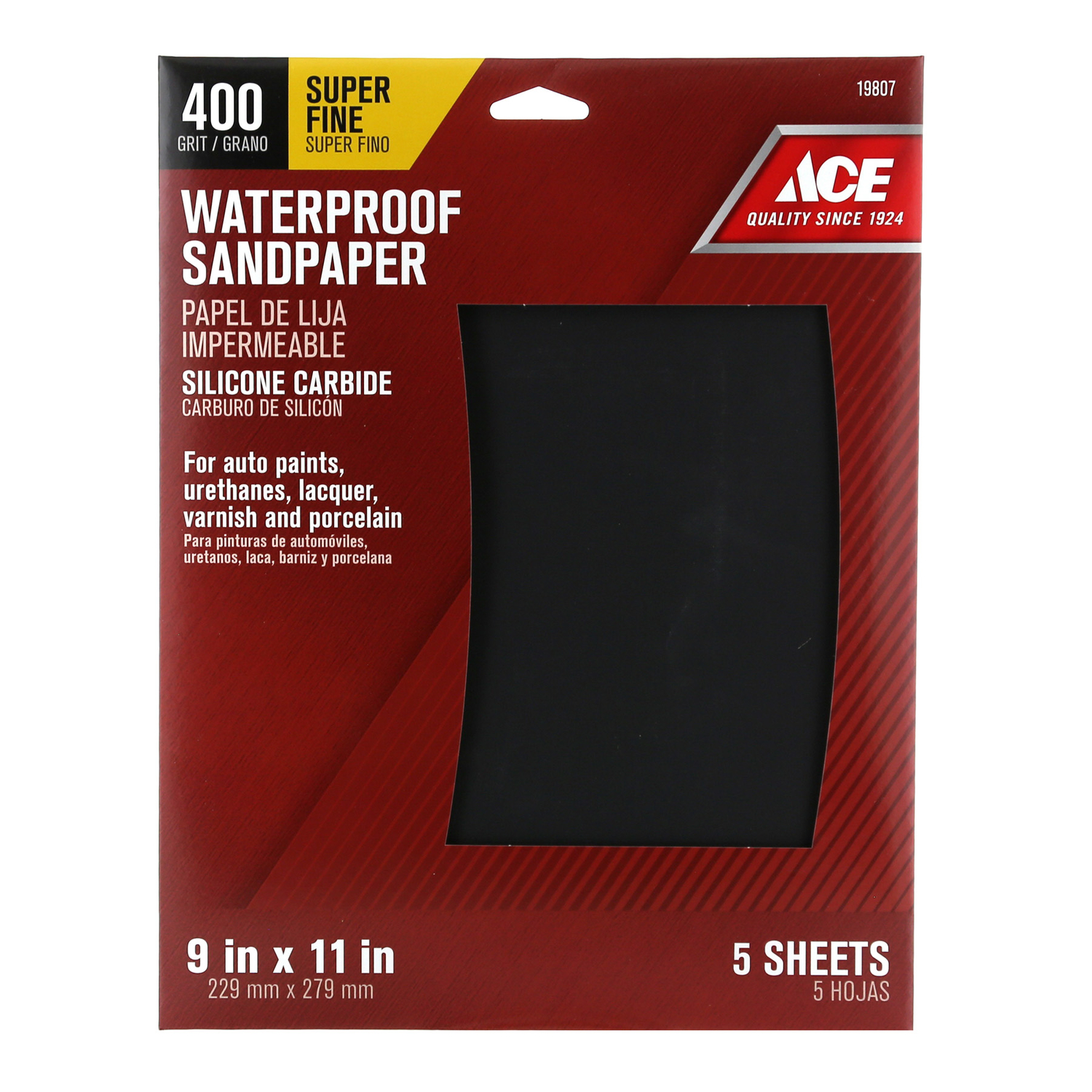 Ace 11 in. L X 9 in. W 400 Grit Silicon Carbide Waterproof Sandpaper 5 pk