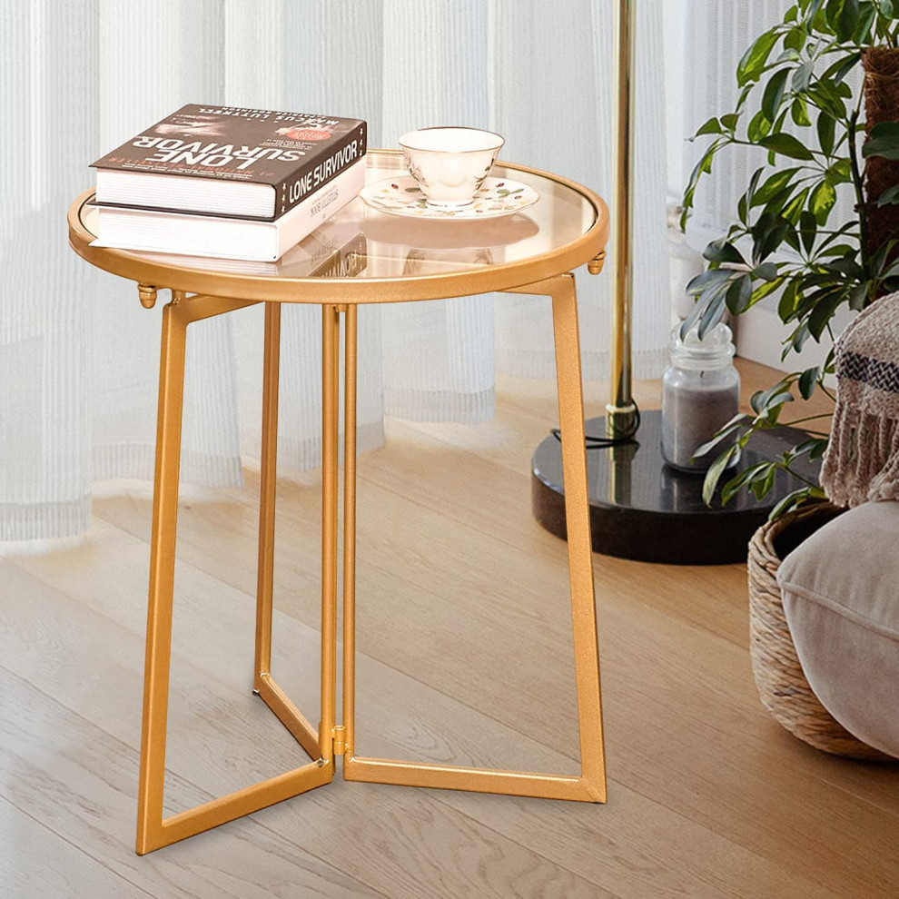 Small Side Table for Small Spaces  Round Metal Glass   Contemporary   Side Tables And End Tables   by Imtinanz  LLC  Houzz