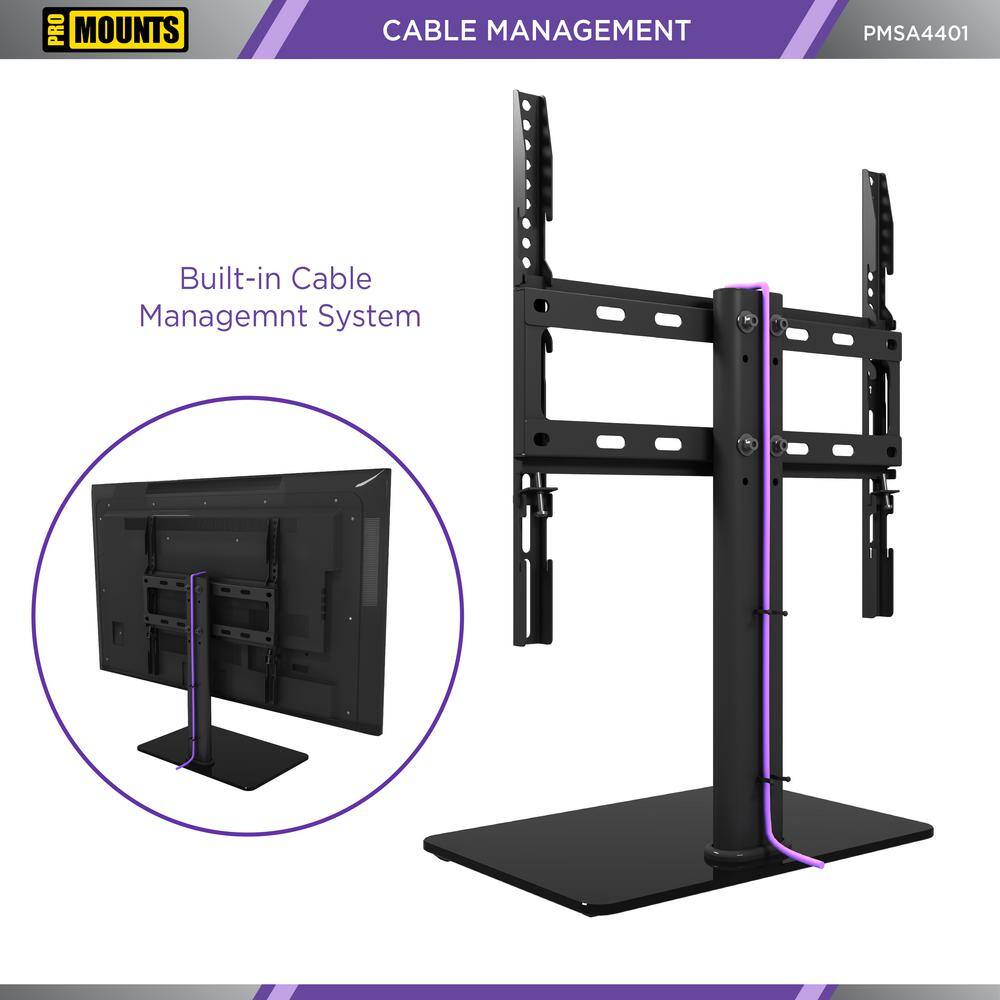 ProMounts Tabletop TV Stand Mount Fits 37 to 60 Inch FlatCurved TV's with 3 Adjustable Level Heights and Tempered Glass Base PMSA4401