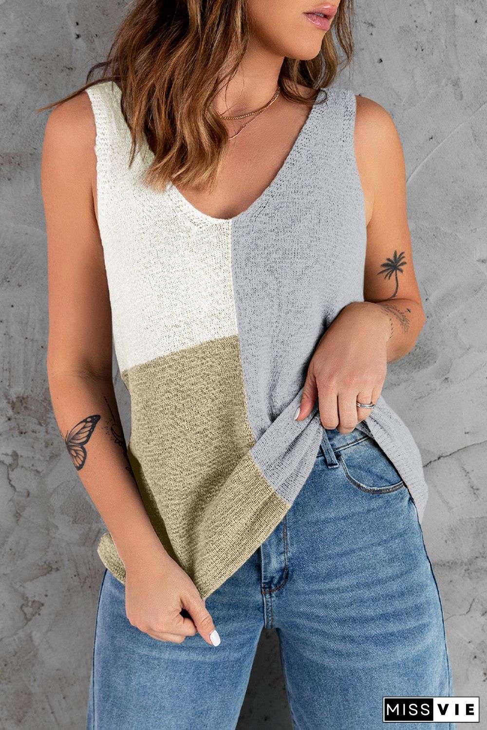 Color Block Knitted Tank Top