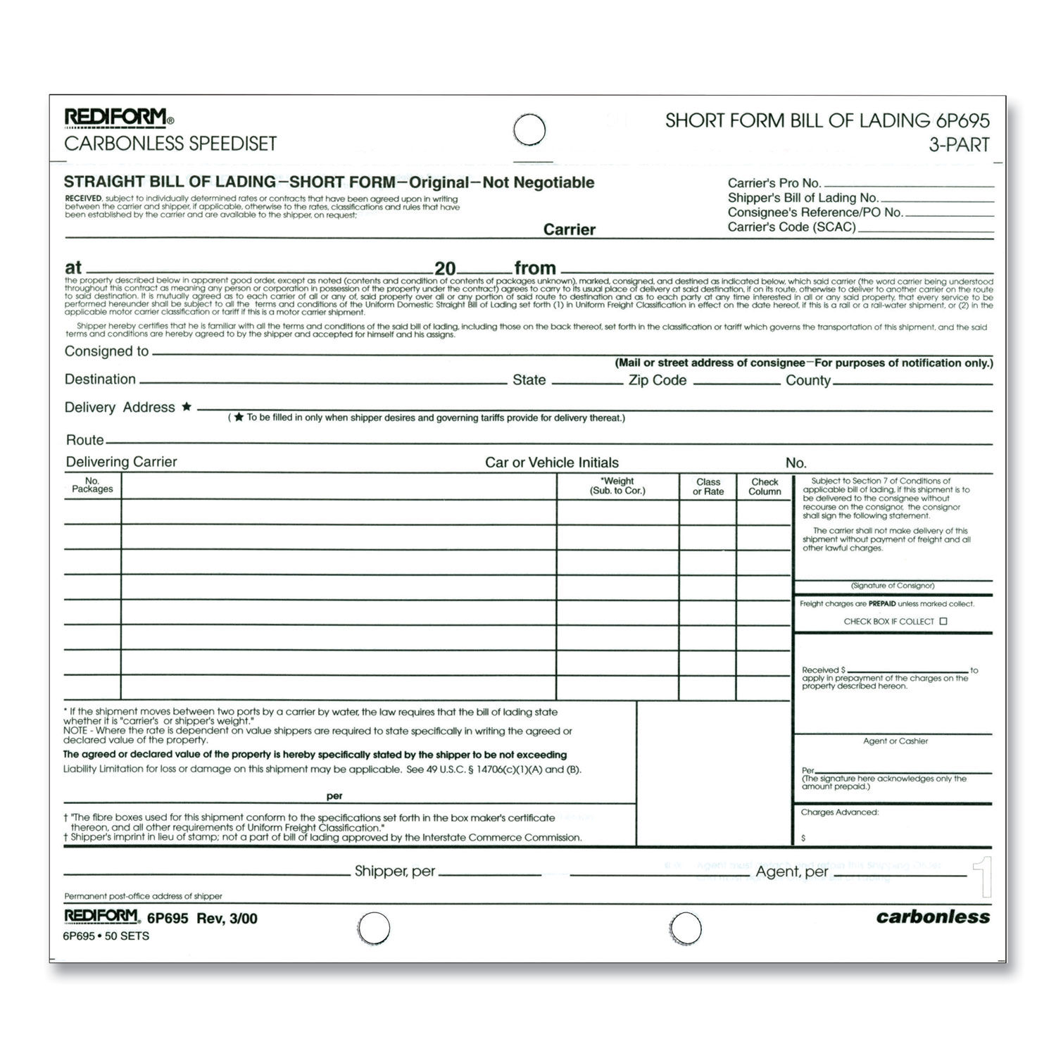 Speediset Bill of Lading by Rediformandreg; RED6P695