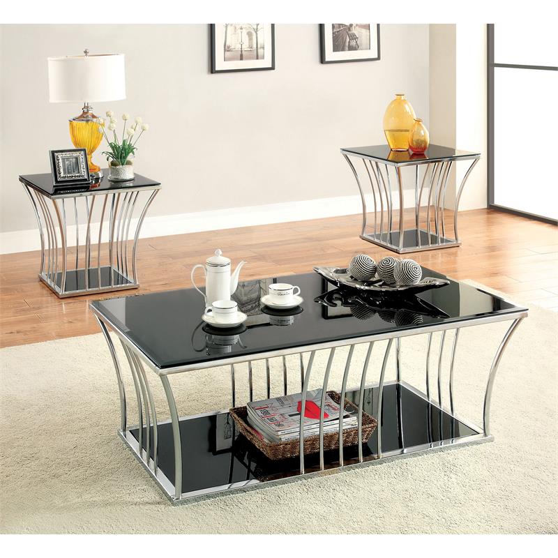 Furniture of America Lethe Modern Metal Coffee Table in Black and Chrome