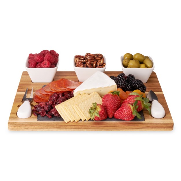 Twine Acacia amp Slate Cheese Board Set Charcuterie Board Bowls And Knives Slate Cheese Tray Wood Cheese Board 7 piece Set Of 1