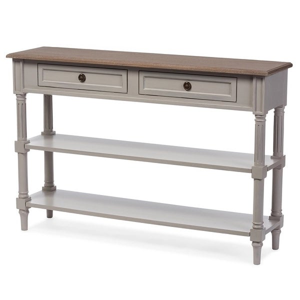 Edouard French Provincial Style White Wash Distressed Wood and Grey Two-tone 2-drawer Console Table