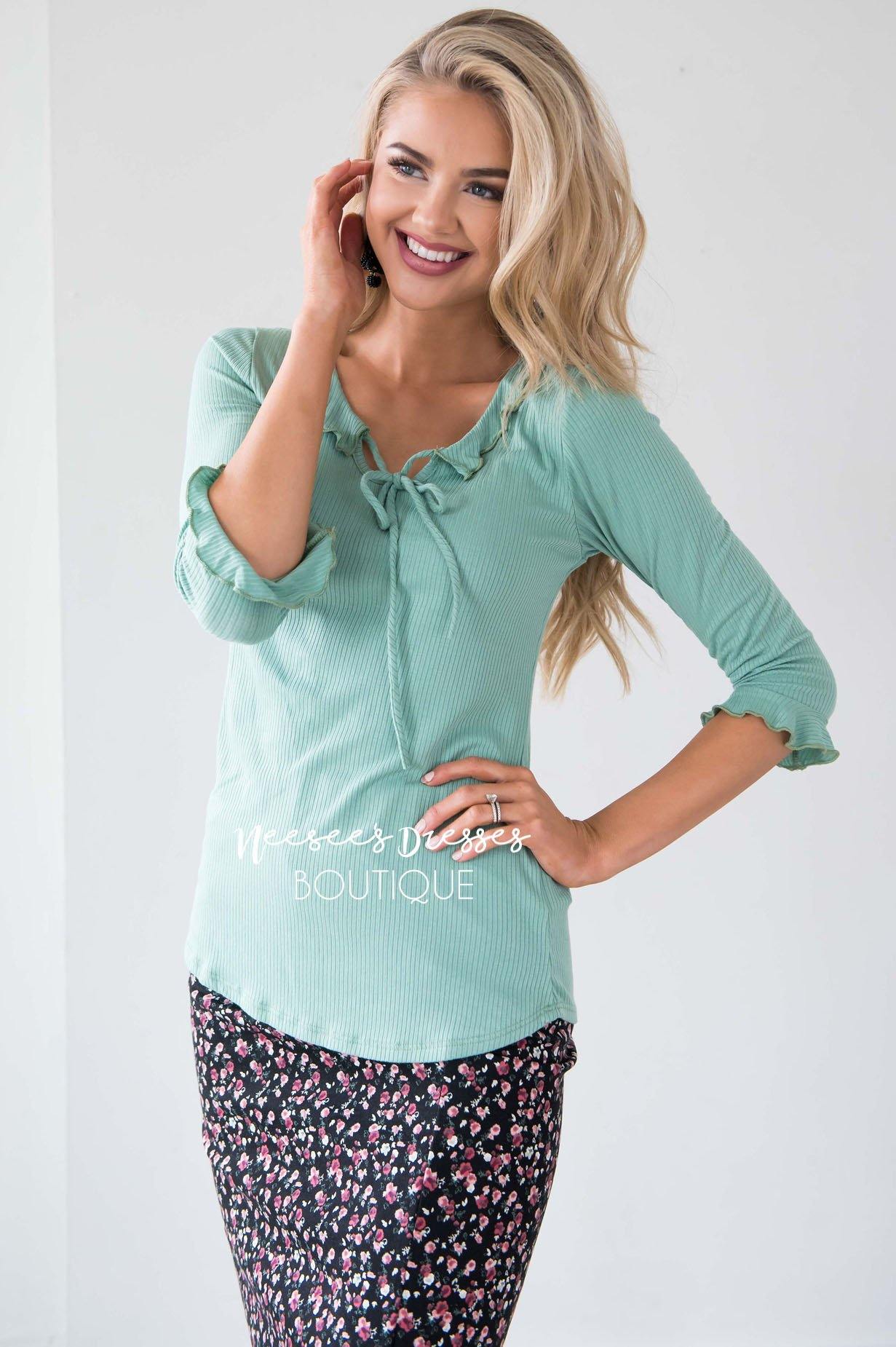 Ruffle Tie Neck Bell Sleeve Top