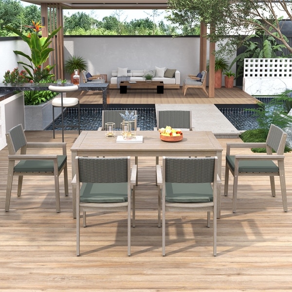 Merax Patio Rattan Dining Table and Chairs for 6 People