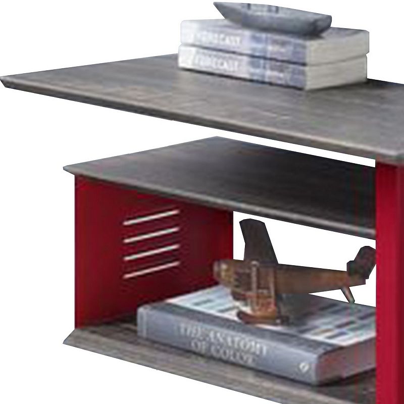 Accent Table with Metal Cargo Style and 3 Caster Wheels， Red