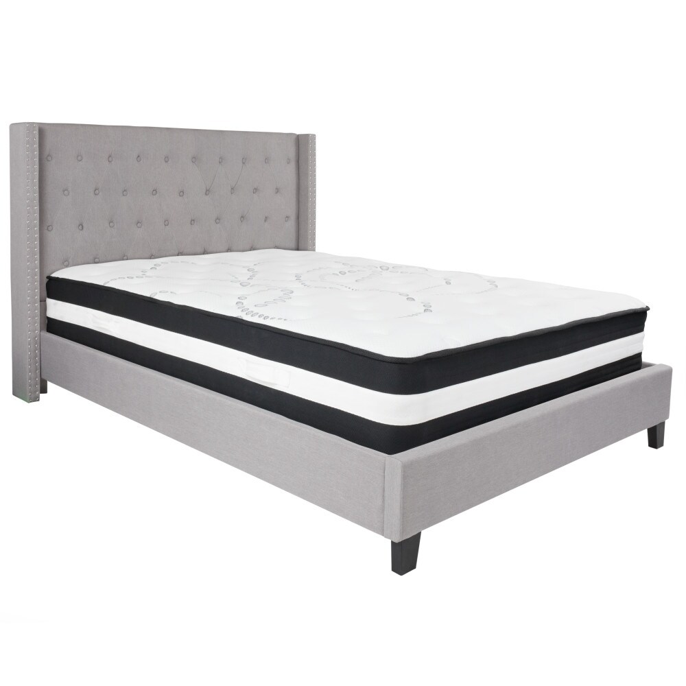 Tufted Upholstered Platform Bed with Pocket Spring Mattress