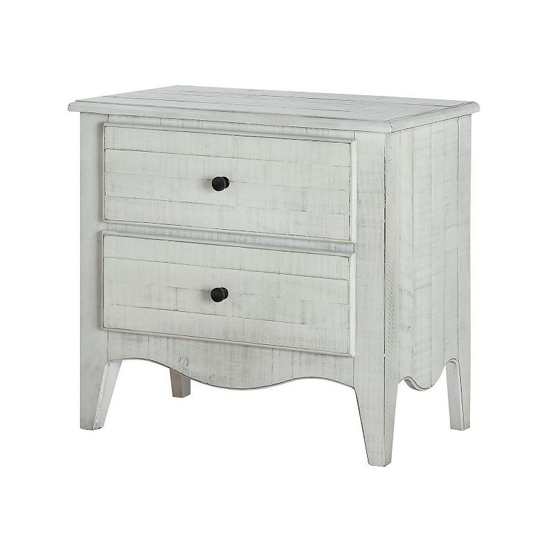 28 Inch 2 Drawer Plank Style Nightstand， Weathered White