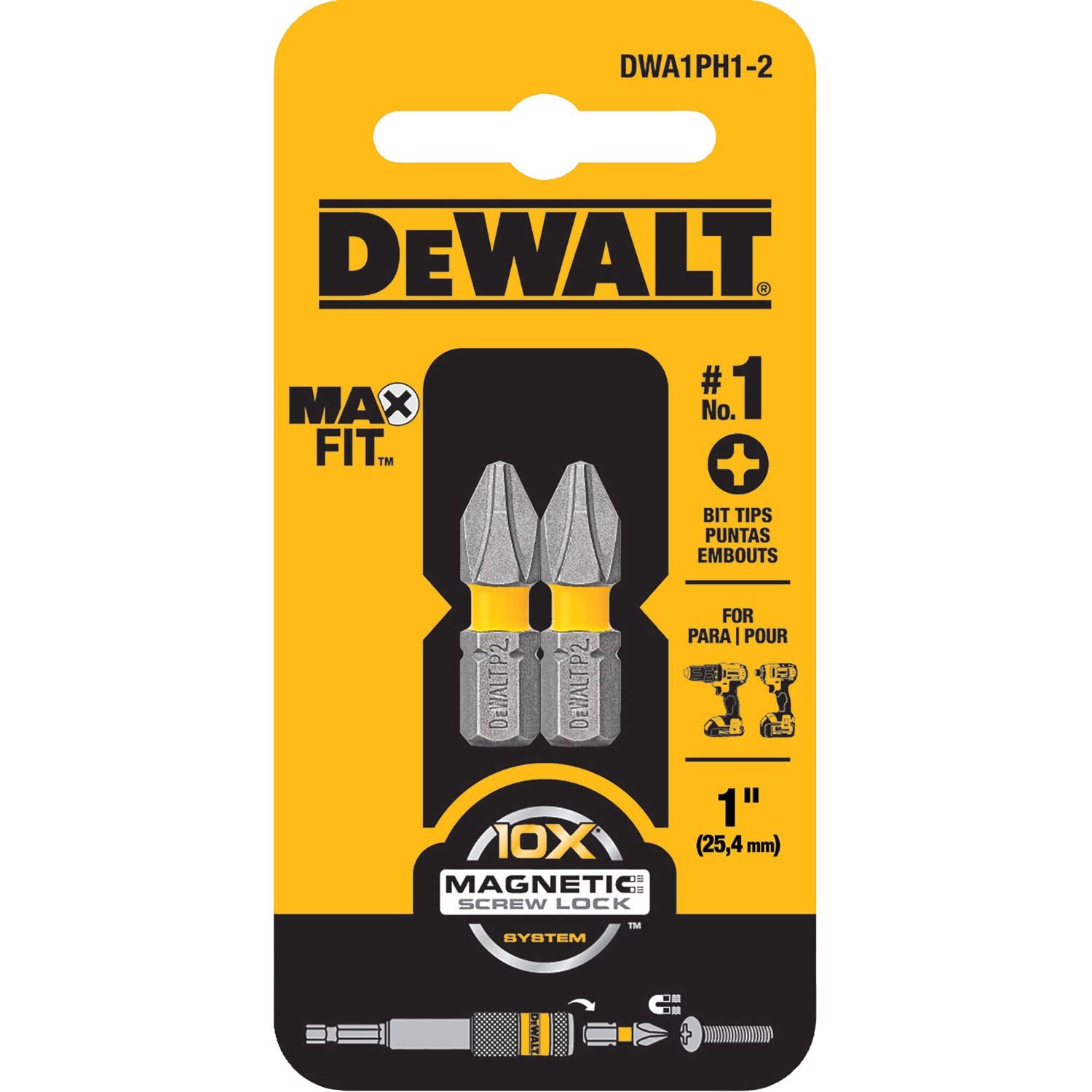 DW Max Fit Phillips #1 X 1 in. L Insert Bit S2 Tool Steel 2 pc