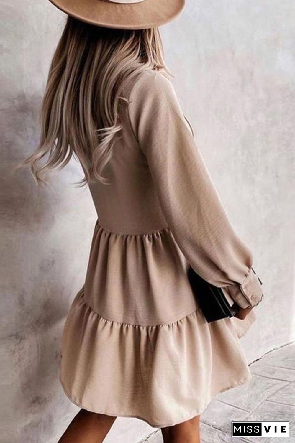 Button Layered Long Sleeve Mini Dress