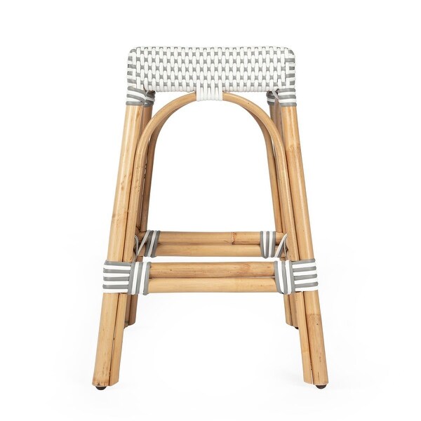 Offex Robias Transitional Grey and White Rattan Backless Counter Stool - 17