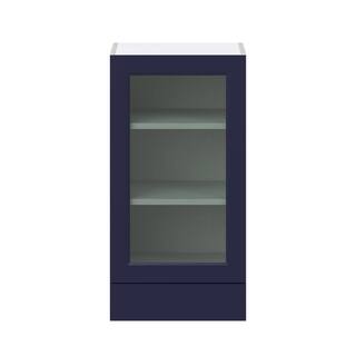 J COLLECTION Devon 18 in. W x 35 in. H x 14 in. D Painted Blue Assembled Wall Kitchen Cabinet with a Glass Door DSWG1835A(LR)-DV