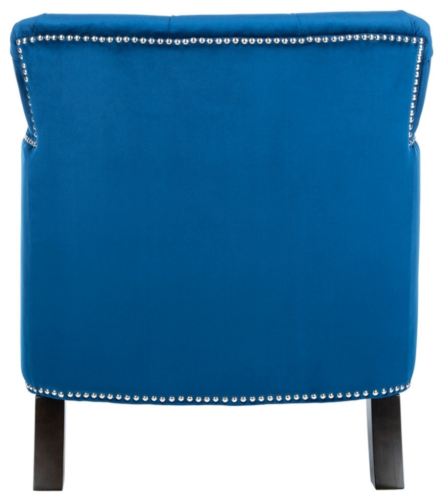 Leonard Tufted Club Chair Navy Blue/Espresso   Eclectic   Armchairs And Accent Chairs   by V.S.D Furniture  Houzz