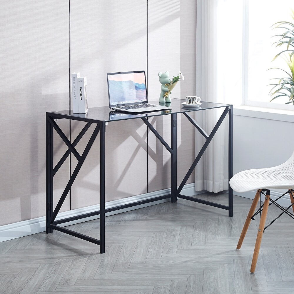 Tempered Clear Glass Computer Desk Laptop Desk Transparent Glass Laptop Table Small Study Desk Simple Style Writing Desk