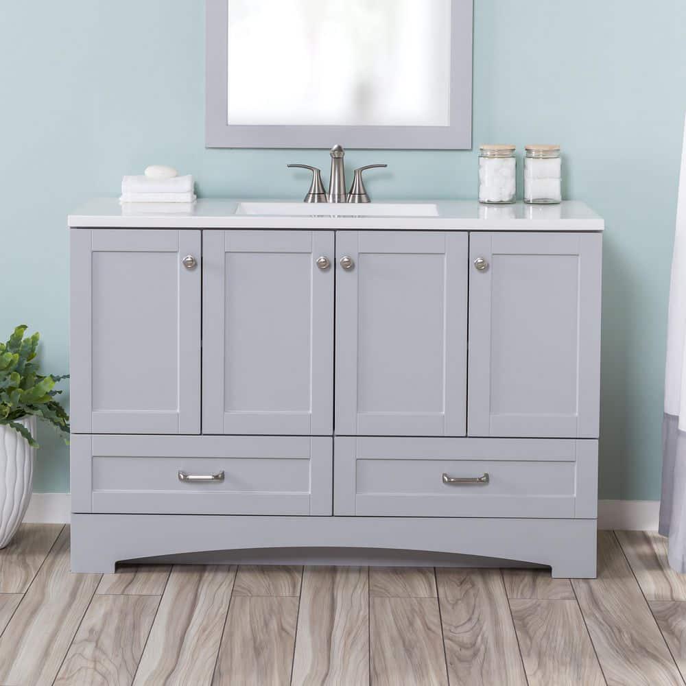 Glacier Bay Lancaster 4825 in W x 1875 in D Shaker Bath Vanity in Pearl Gray with White Cultured Marble Top