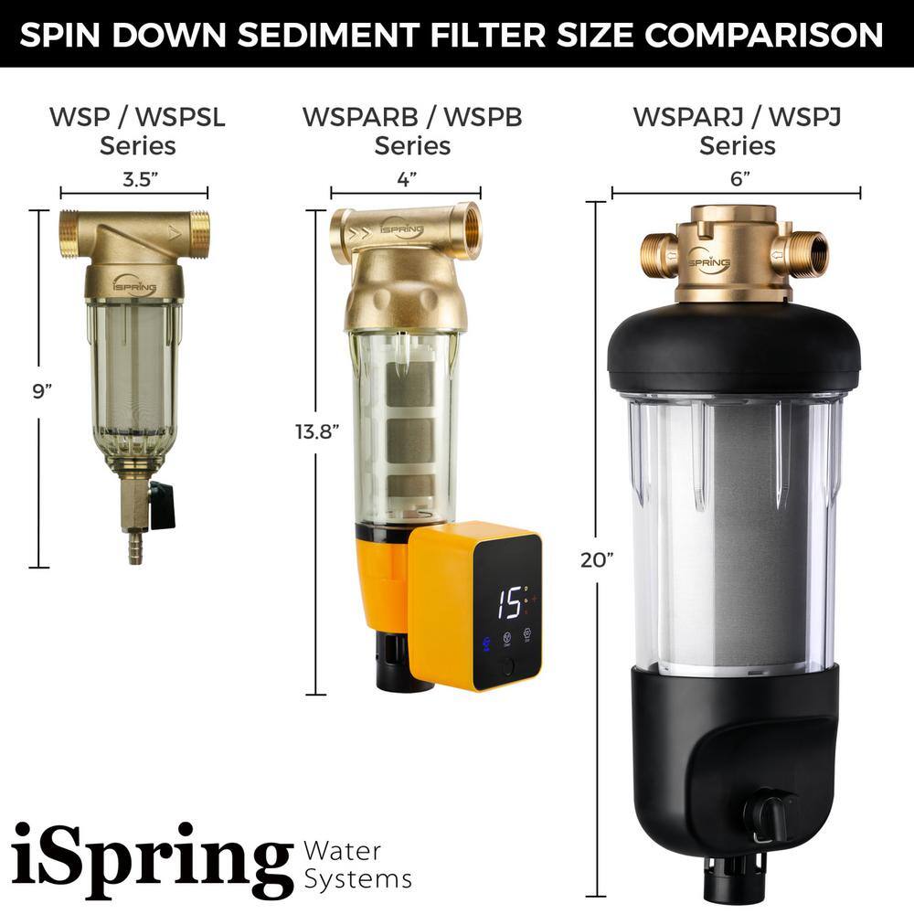 ISPRING WSP500J Reusable Whole House Spin-Down Sediment Water Filter Jumbo Size Large Capacity Flushable Prefilter Filtration WSP500J