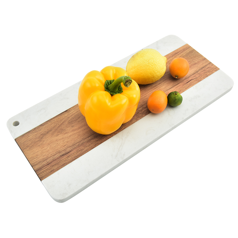 J QUATTUOR Acacia Wood and White Marble Mosaic Cheese Board， or Cutting Board，  Rectangular