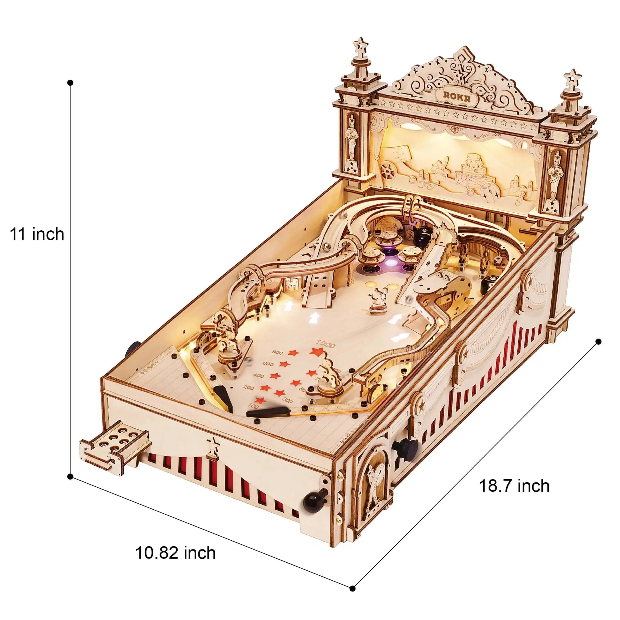 ROKR 3D Puzzle 3D Pinball Machine ，Retro Games Marble Run，Birthday Gift for Adult Kid，482 Pcs