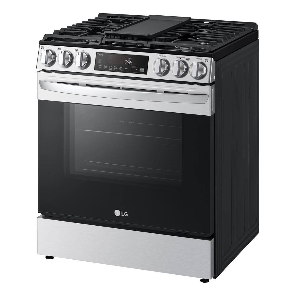 LG 30 in. 5.8 cu. ft. Slide in Smart Gas Range with 5 Burners in PrintProof Stainless Steel LSGL5833F