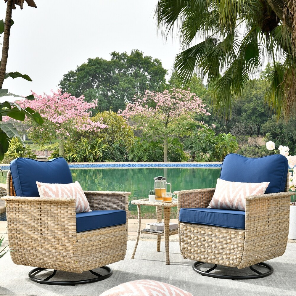 OVIOS 3 piece Pet Friendly Patio Furniture Swivel Chairs Wicker Set